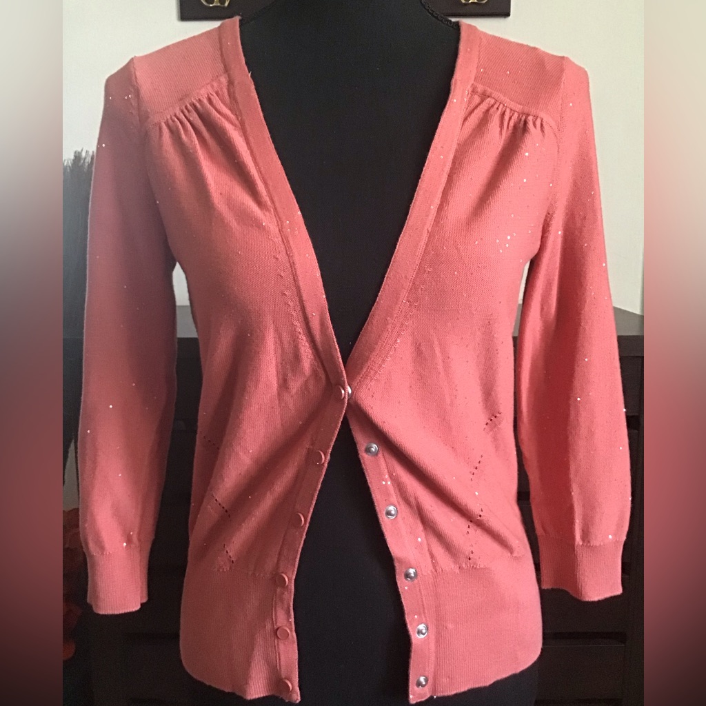 Micro Sequin Solid Salmon Cardigan
